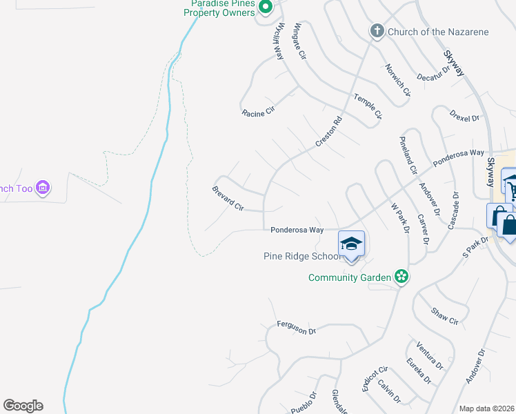 map of restaurants, bars, coffee shops, grocery stores, and more near 13930 Creston Road in Magalia