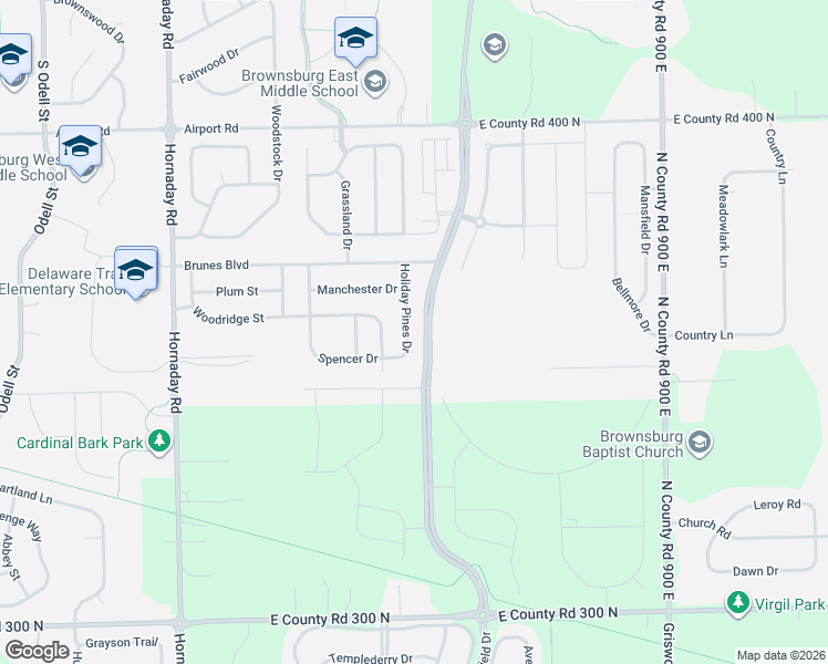 map of restaurants, bars, coffee shops, grocery stores, and more near 1848 Holiday Pines Drive in Brownsburg