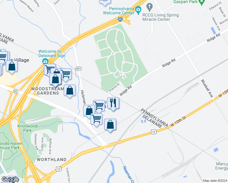 map of restaurants, bars, coffee shops, grocery stores, and more near 1136 Sterling Avenue in Marcus Hook