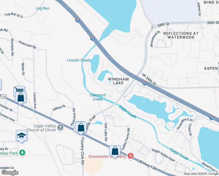 map of restaurants, bars, coffee shops, grocery stores, and more near 3410 Windham Lake Court in Indianapolis