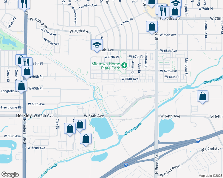 map of restaurants, bars, coffee shops, grocery stores, and more near 2001 West 64th Lane in Denver