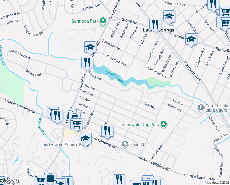 map of restaurants, bars, coffee shops, grocery stores, and more near 559 Lake Boulevard in Lindenwold