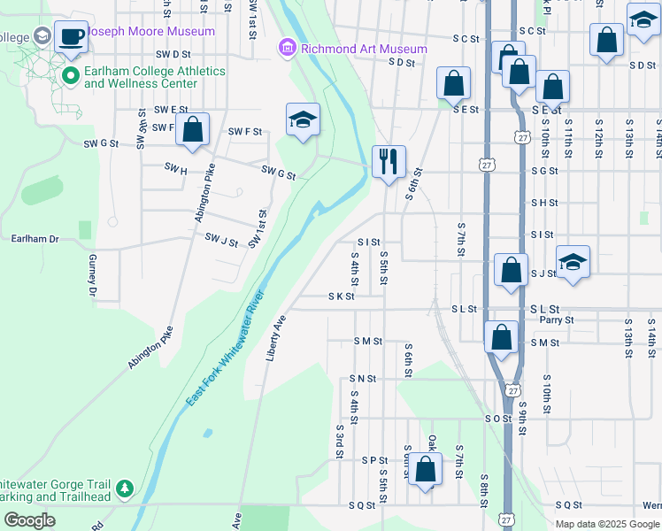 map of restaurants, bars, coffee shops, grocery stores, and more near 1002 Liberty Avenue in Richmond