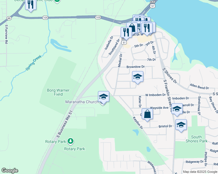 map of restaurants, bars, coffee shops, grocery stores, and more near 122 Madison Drive in Decatur