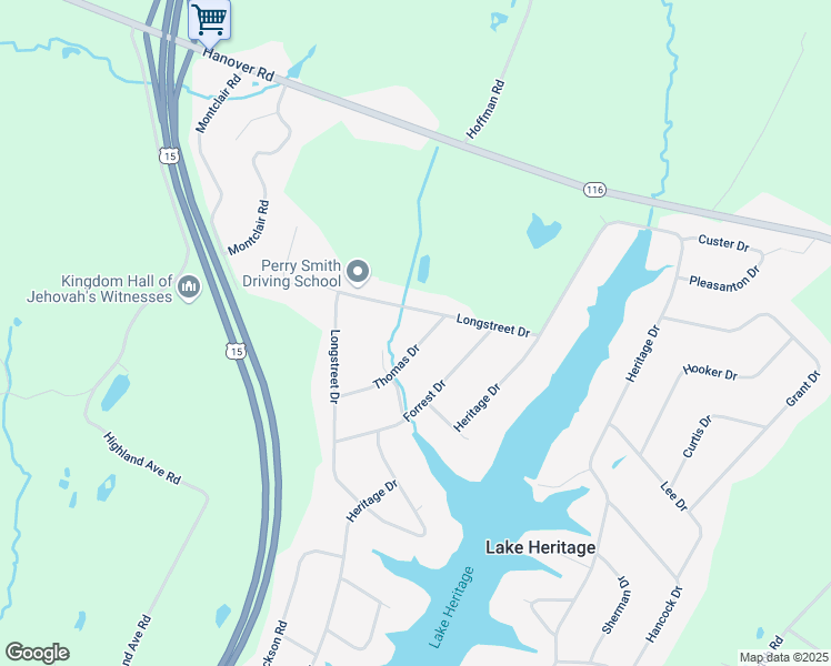 map of restaurants, bars, coffee shops, grocery stores, and more near 285 Thomas Drive in Gettysburg
