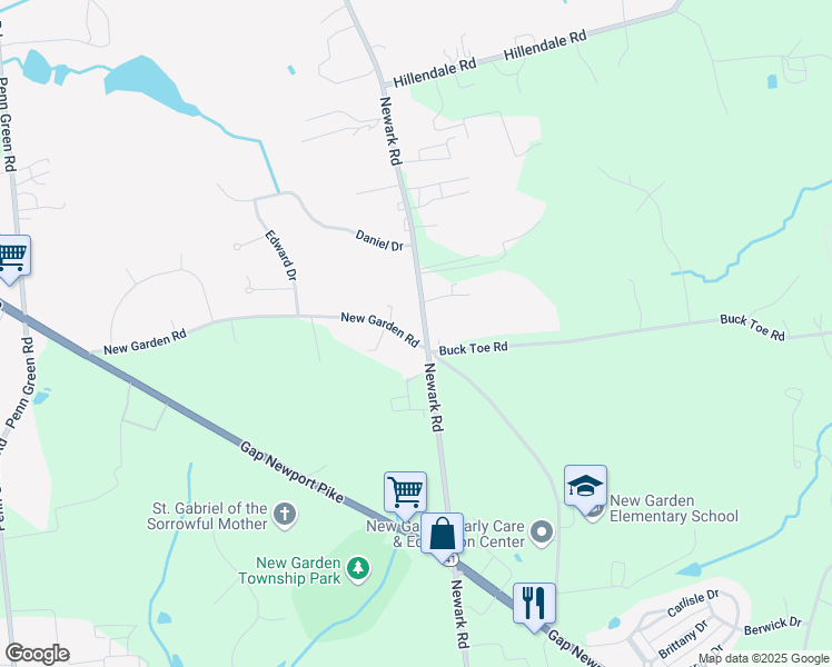 map of restaurants, bars, coffee shops, grocery stores, and more near 184 New Garden Road in Avondale