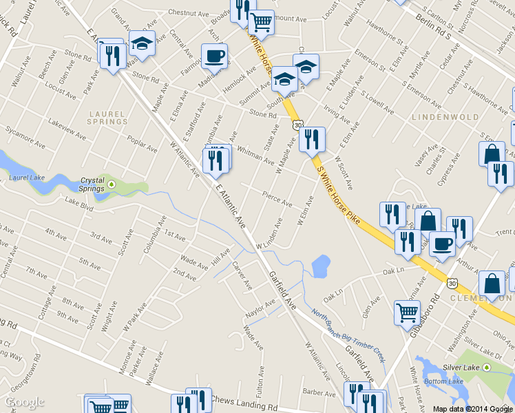map of restaurants, bars, coffee shops, grocery stores, and more near 206 West Maple Avenue in Lindenwold