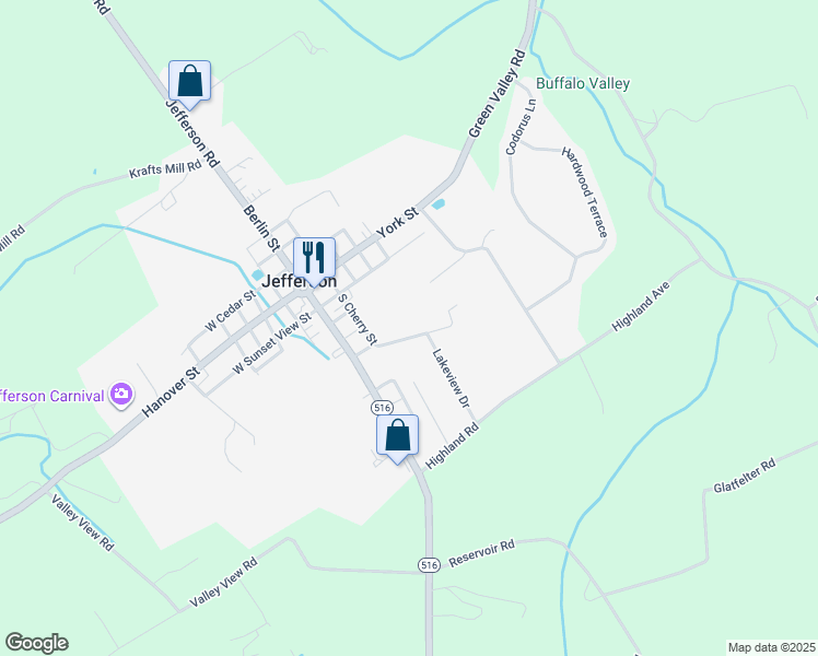 map of restaurants, bars, coffee shops, grocery stores, and more near 18 South Cherry Street in York