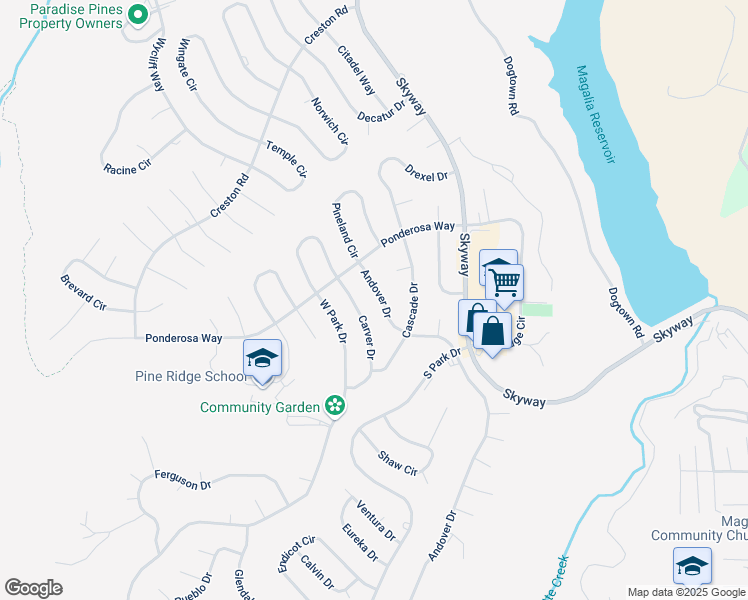 map of restaurants, bars, coffee shops, grocery stores, and more near 13949 Andover Drive in Magalia