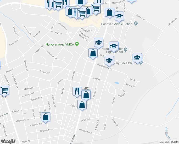 map of restaurants, bars, coffee shops, grocery stores, and more near 818 Broadway in Hanover