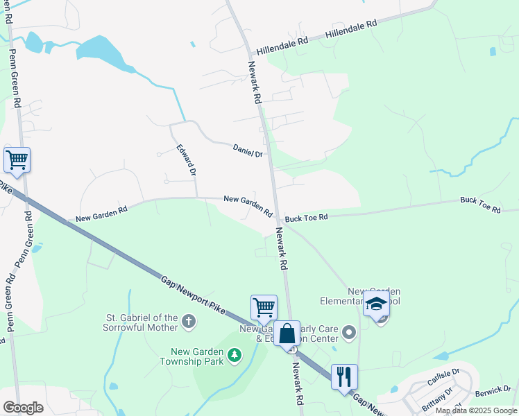 map of restaurants, bars, coffee shops, grocery stores, and more near 184 New Garden Road in Avondale