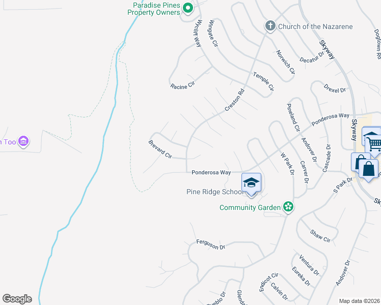 map of restaurants, bars, coffee shops, grocery stores, and more near 13930 Creston Road in Magalia