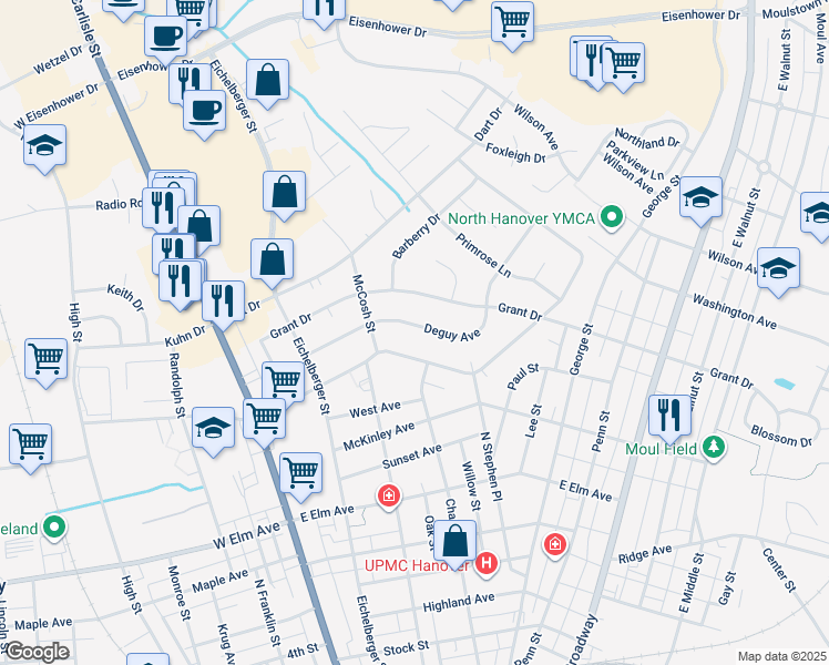 map of restaurants, bars, coffee shops, grocery stores, and more near 225 Deguy Avenue in Hanover