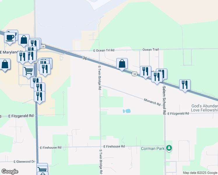 map of restaurants, bars, coffee shops, grocery stores, and more near 5656 Monarch Road in Long Creek