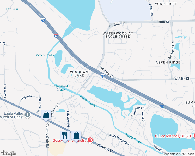 map of restaurants, bars, coffee shops, grocery stores, and more near 3444 Maritime Drive in Indianapolis