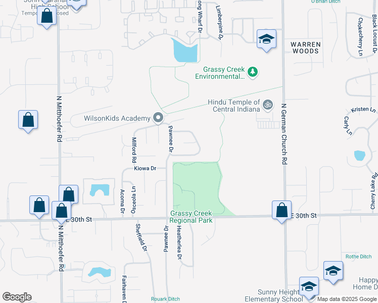 map of restaurants, bars, coffee shops, grocery stores, and more near 10534 Folsom Dr in Indianapolis