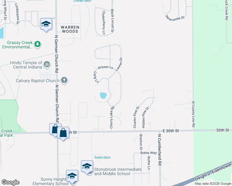 map of restaurants, bars, coffee shops, grocery stores, and more near 11123 Cherry Lake Court in Indianapolis
