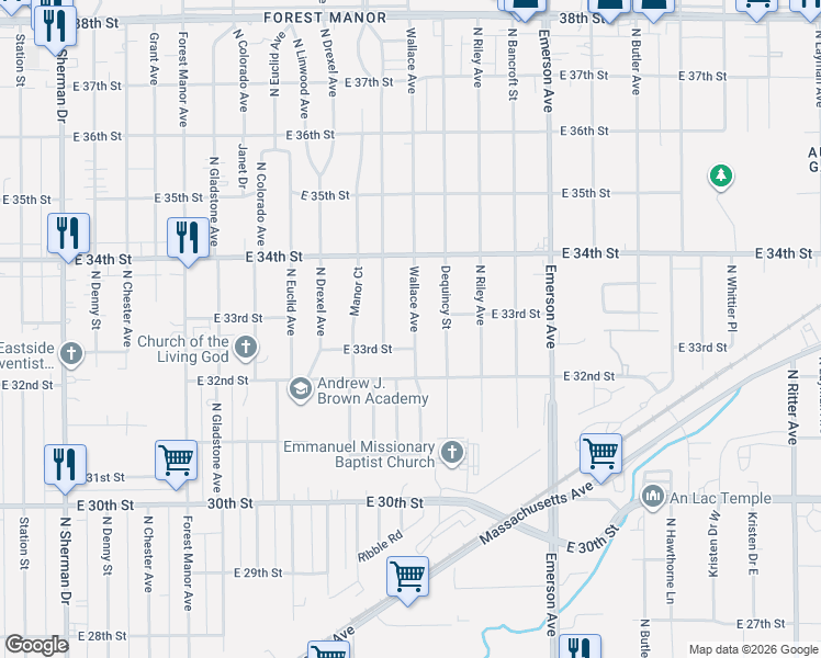 map of restaurants, bars, coffee shops, grocery stores, and more near 3313 Arthington Boulevard in Indianapolis