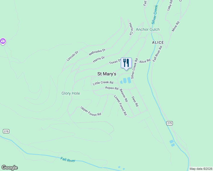 map of restaurants, bars, coffee shops, grocery stores, and more near 240 Little Creek Road in Idaho Springs