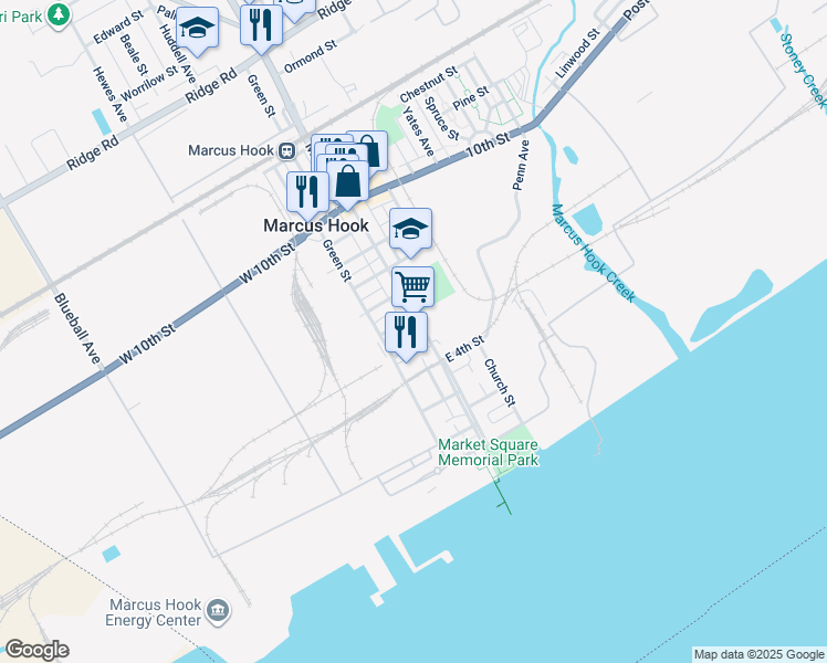 map of restaurants, bars, coffee shops, grocery stores, and more near 512 Market Street in Marcus Hook
