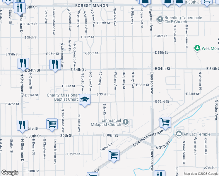 map of restaurants, bars, coffee shops, grocery stores, and more near 3317 Arthington Boulevard in Indianapolis