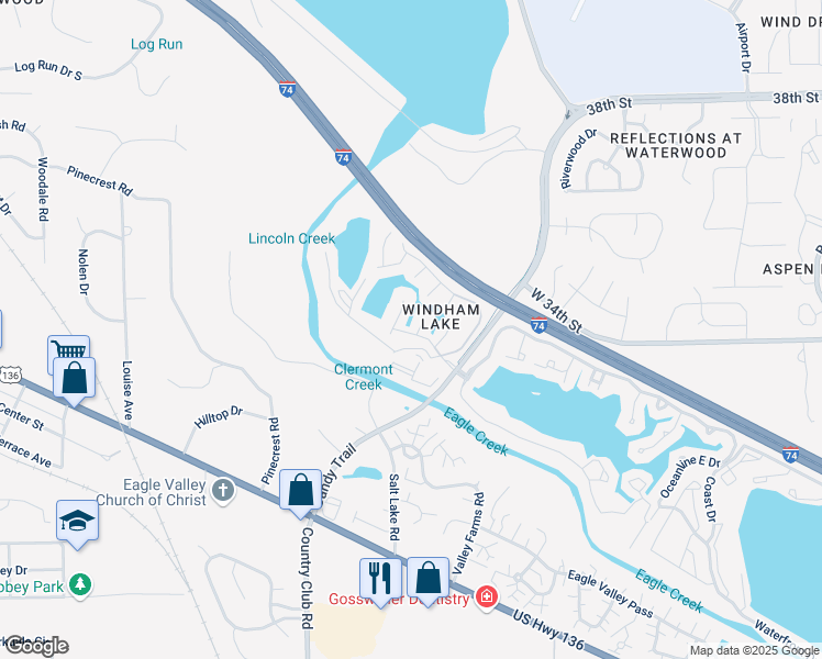 map of restaurants, bars, coffee shops, grocery stores, and more near 3410 Windham Lake Court in Indianapolis