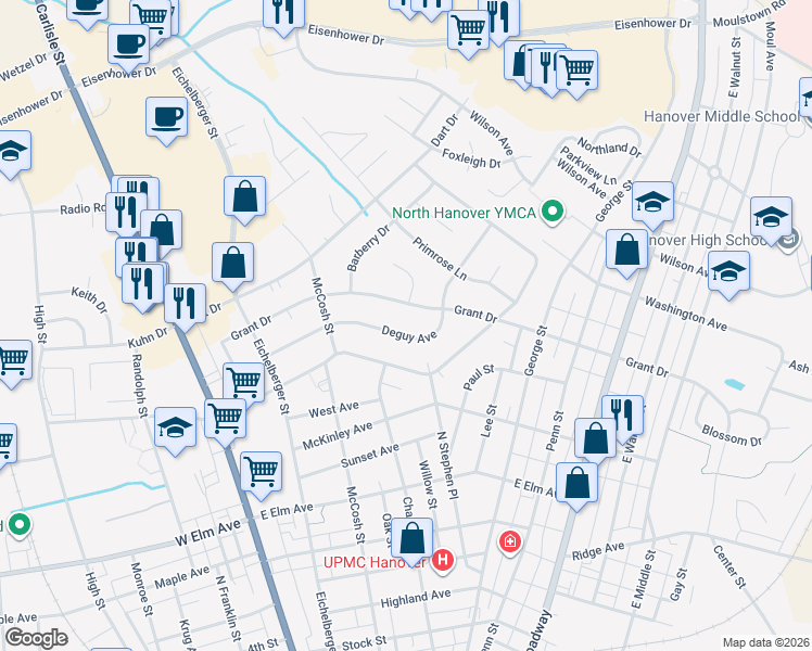 map of restaurants, bars, coffee shops, grocery stores, and more near 248 Deguy Avenue in Hanover