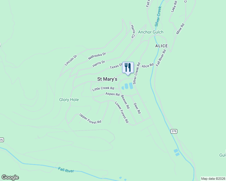 map of restaurants, bars, coffee shops, grocery stores, and more near 240 Little Creek Road in Idaho Springs