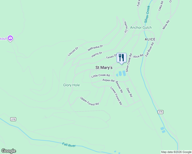 map of restaurants, bars, coffee shops, grocery stores, and more near 296 Aspen Road in Idaho Springs