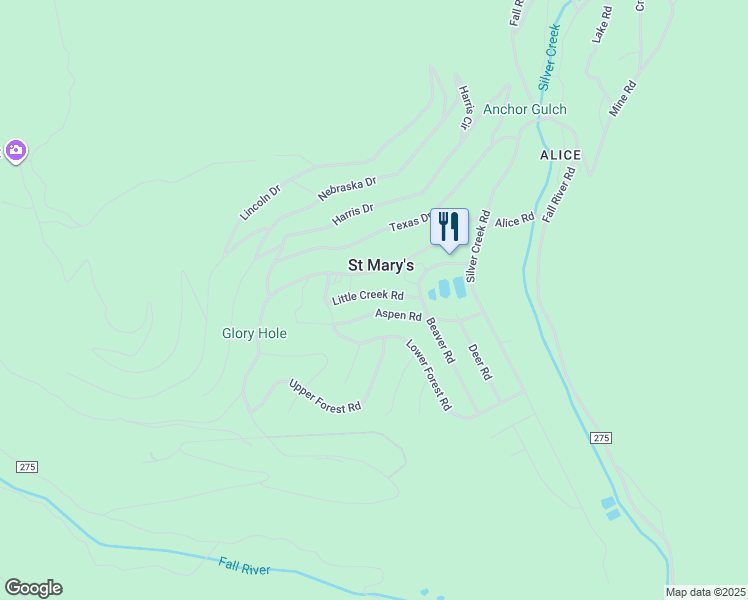 map of restaurants, bars, coffee shops, grocery stores, and more near 296 Aspen Road in Idaho Springs