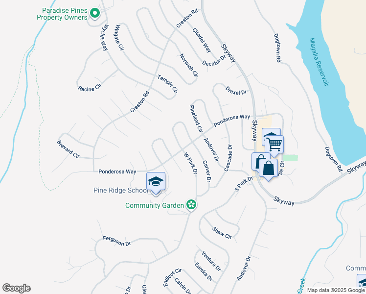map of restaurants, bars, coffee shops, grocery stores, and more near Jarvis Circle in Magalia