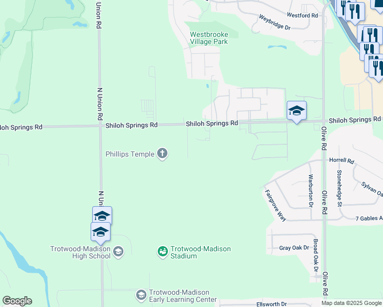 map of restaurants, bars, coffee shops, grocery stores, and more near 951 Tapestry Lane in Trotwood