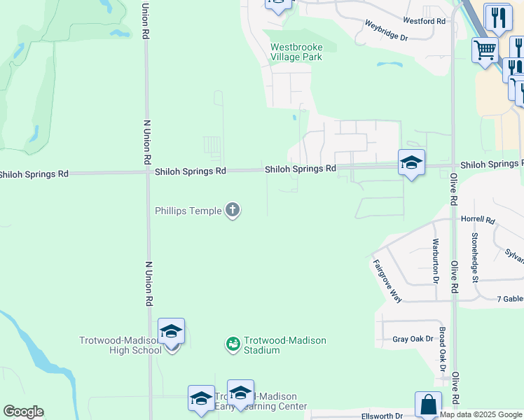 map of restaurants, bars, coffee shops, grocery stores, and more near 951 Tapestry Lane in Trotwood