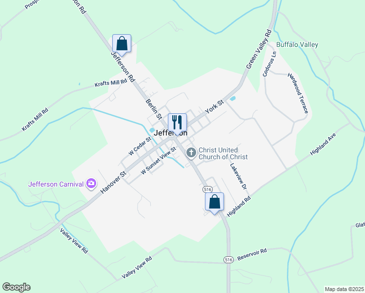 map of restaurants, bars, coffee shops, grocery stores, and more near 14 Baltimore Street in Spring Grove