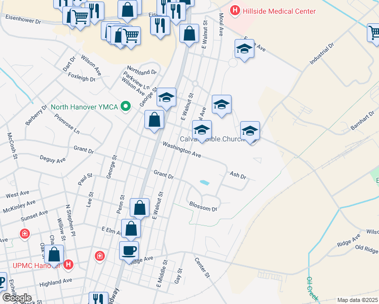 map of restaurants, bars, coffee shops, grocery stores, and more near 301 Moul Avenue in Hanover