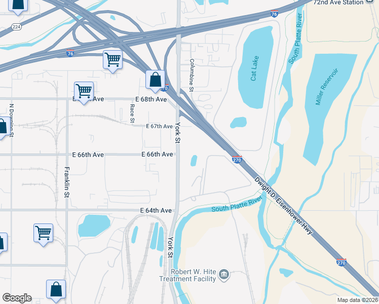 map of restaurants, bars, coffee shops, grocery stores, and more near 6610 York Street in Denver