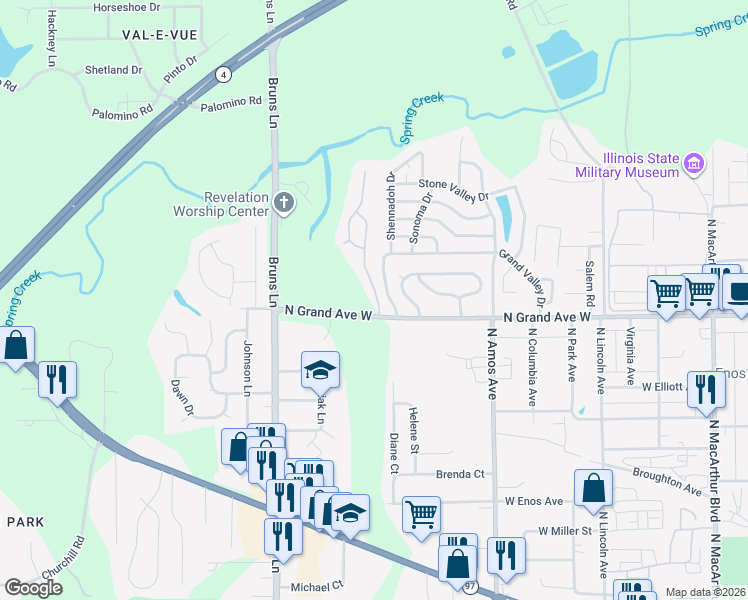 map of restaurants, bars, coffee shops, grocery stores, and more near 1752-1798 N Grand Avenue West in Springfield