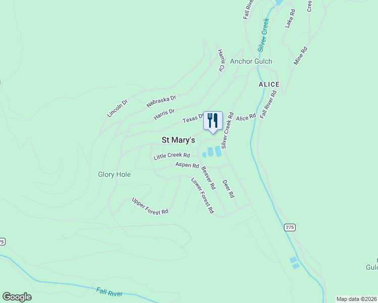 map of restaurants, bars, coffee shops, grocery stores, and more near 240 Little Creek Road in Idaho Springs