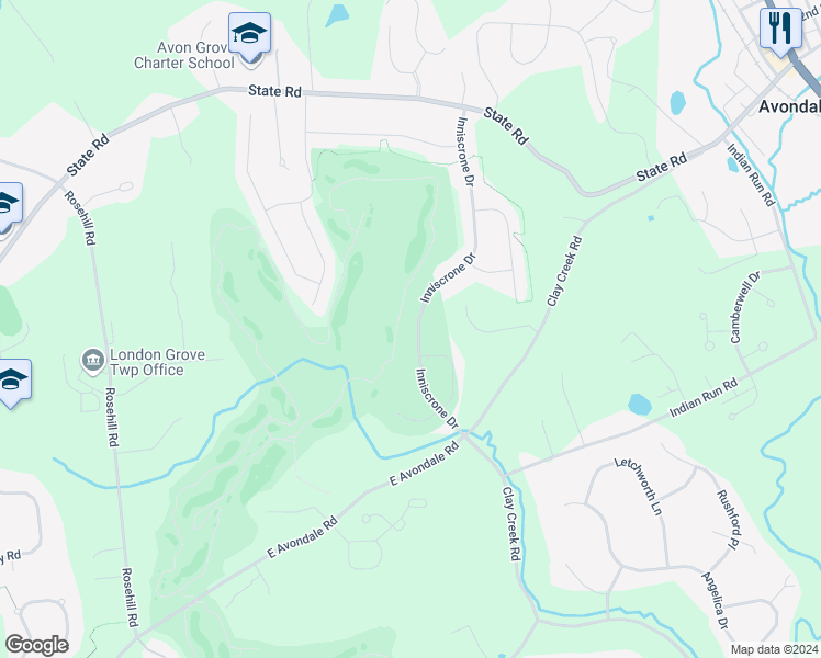 map of restaurants, bars, coffee shops, grocery stores, and more near 103 Inniscrone Drive in Avondale