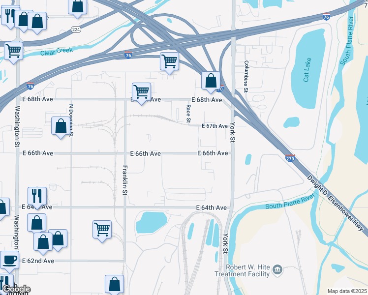 map of restaurants, bars, coffee shops, grocery stores, and more near 2001 East 66th Avenue in Denver