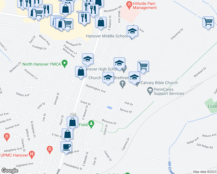 map of restaurants, bars, coffee shops, grocery stores, and more near 301 Moul Avenue in Hanover
