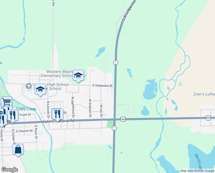 map of restaurants, bars, coffee shops, grocery stores, and more near 213 Delaware Court in Cambridge City