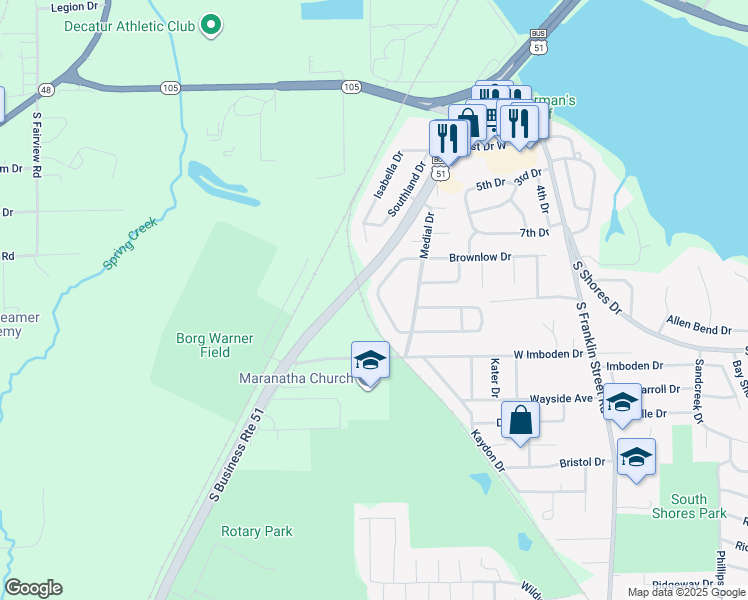 map of restaurants, bars, coffee shops, grocery stores, and more near 80 Madison Drive in Decatur