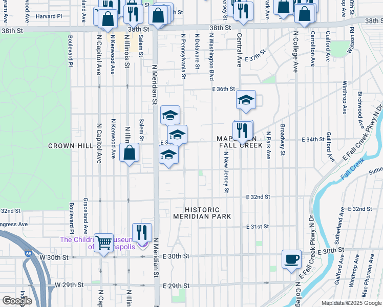 map of restaurants, bars, coffee shops, grocery stores, and more near in Indianapolis