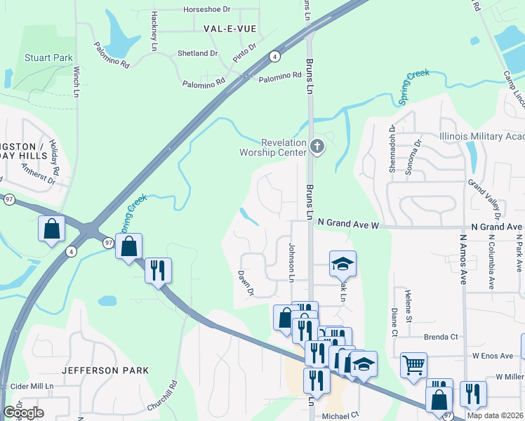 map of restaurants, bars, coffee shops, grocery stores, and more near 1387-1399 Crestview Dr in Springfield