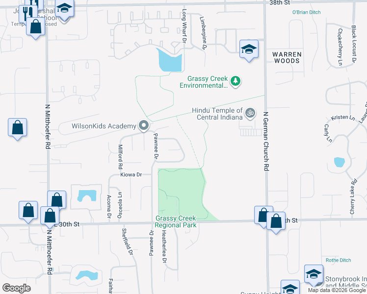 map of restaurants, bars, coffee shops, grocery stores, and more near 3273 Mohave Lane in Indianapolis