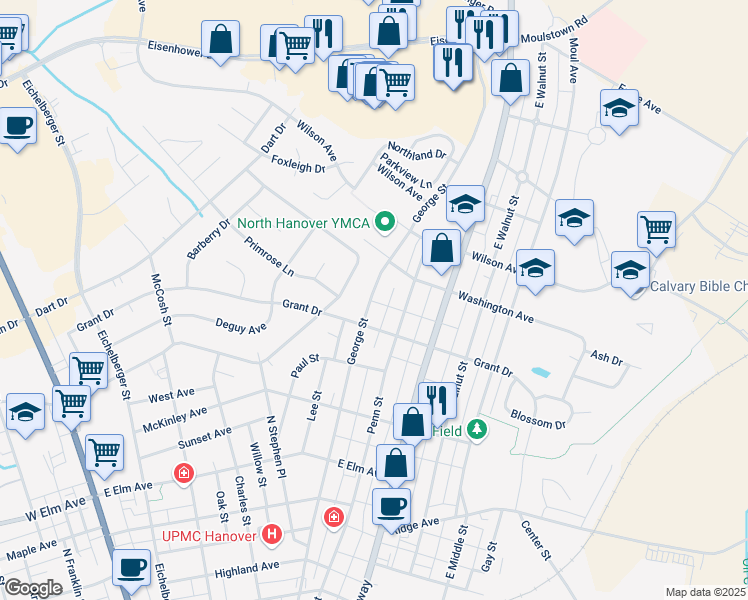 map of restaurants, bars, coffee shops, grocery stores, and more near 429 George Street in Hanover