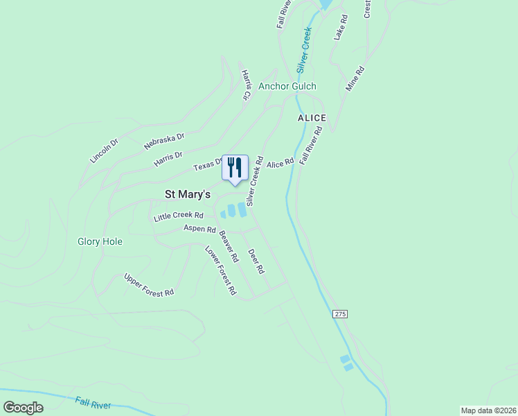 map of restaurants, bars, coffee shops, grocery stores, and more near 462 Silver Creek Road in Idaho Springs