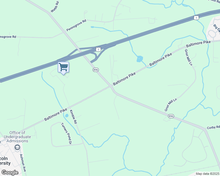 map of restaurants, bars, coffee shops, grocery stores, and more near 1305 Baltimore Pike in West Grove
