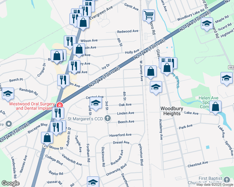 map of restaurants, bars, coffee shops, grocery stores, and more near 334 Elm Avenue in Woodbury Heights